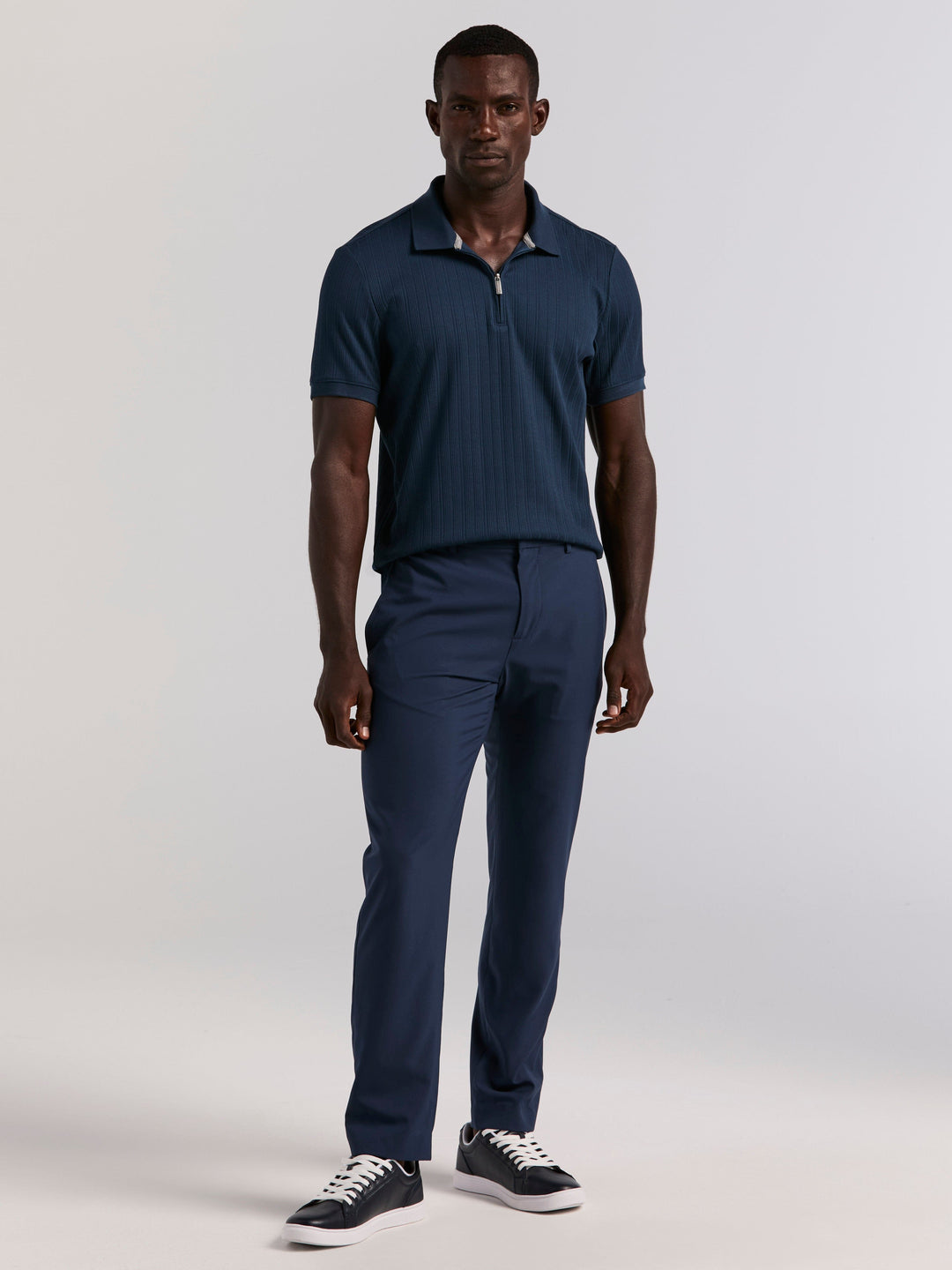 Vertical Rib Slim Fit Zip Polo Shirt (Moonlight Ocean) 