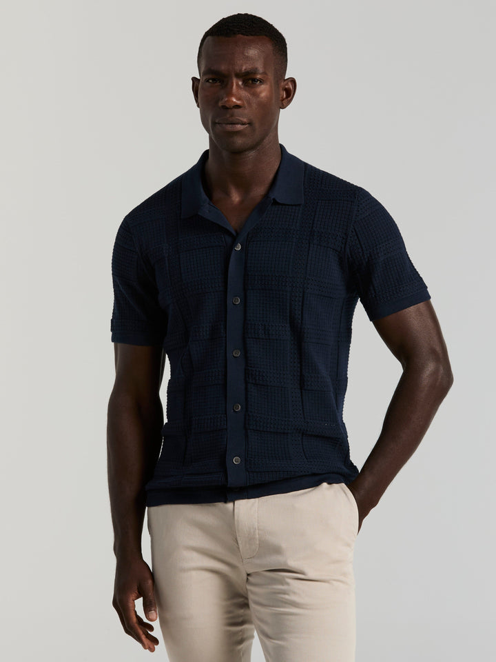 SS Open Stitch Jacquard Btn Front (Dark Sapphire) 