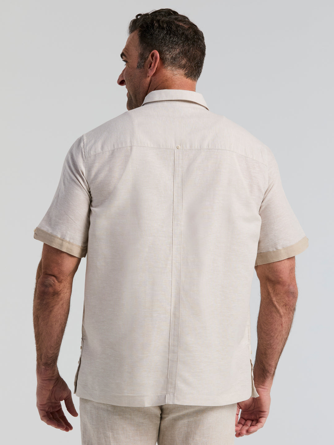 Big & Tall Linen Blend Cross Dye Guayabera Shirt (Silver Lining) 