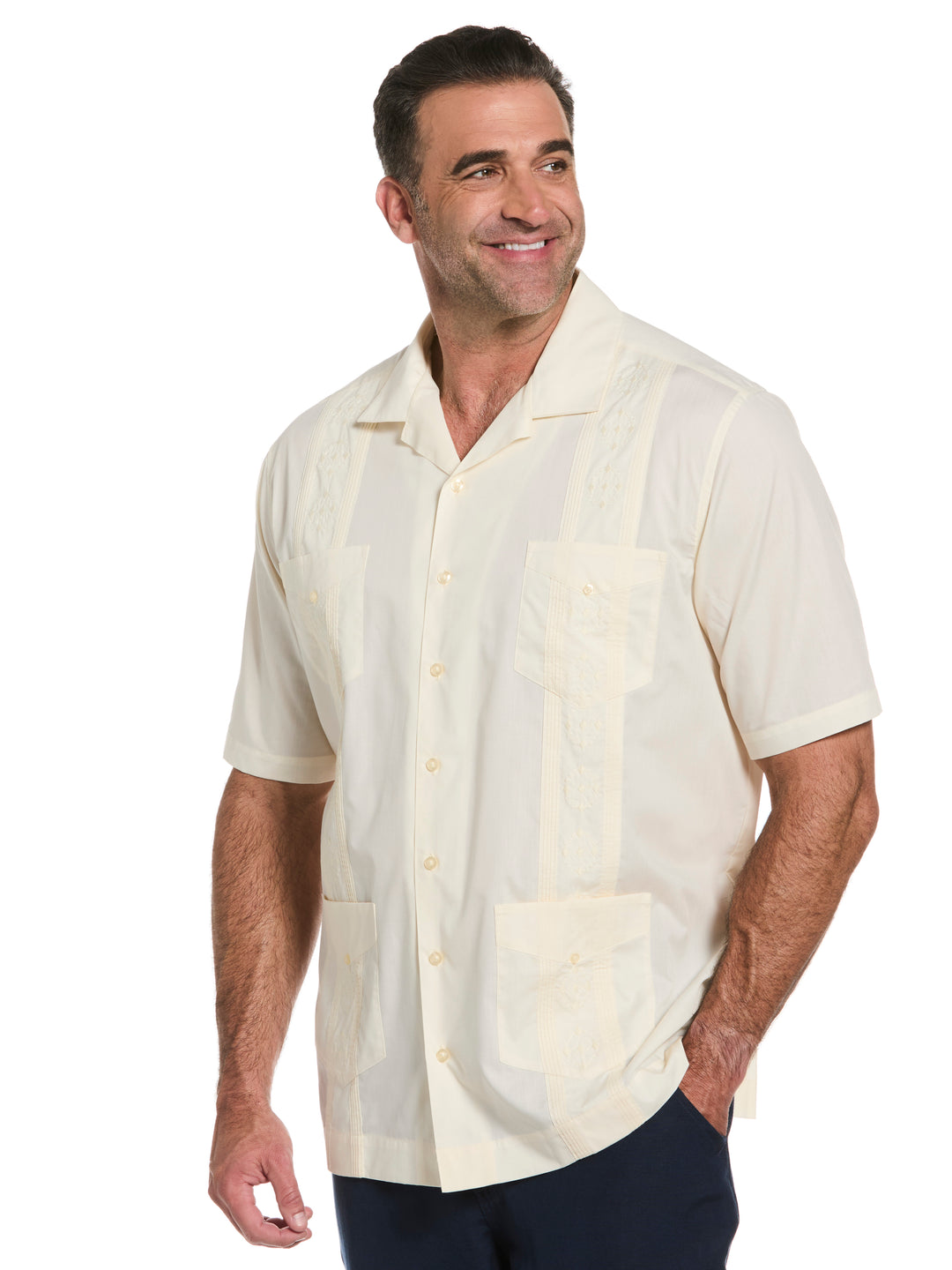 Big & Tall Poplin Guayabera Shirt (Ivory) 