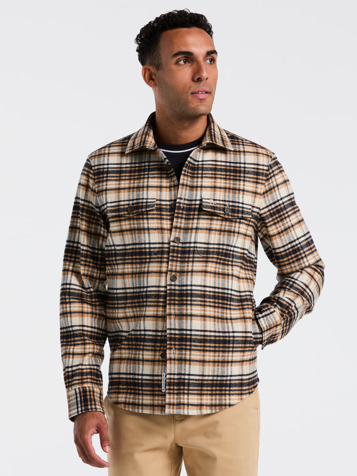 Cotton Plaid Flannel Shirt Jacket (Birch) 