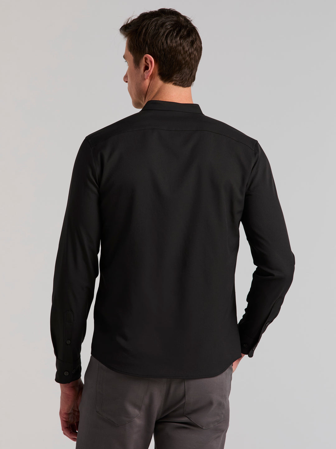 Untucked Total Stretch Slim Fit Banded Collar Shirt (Black) 