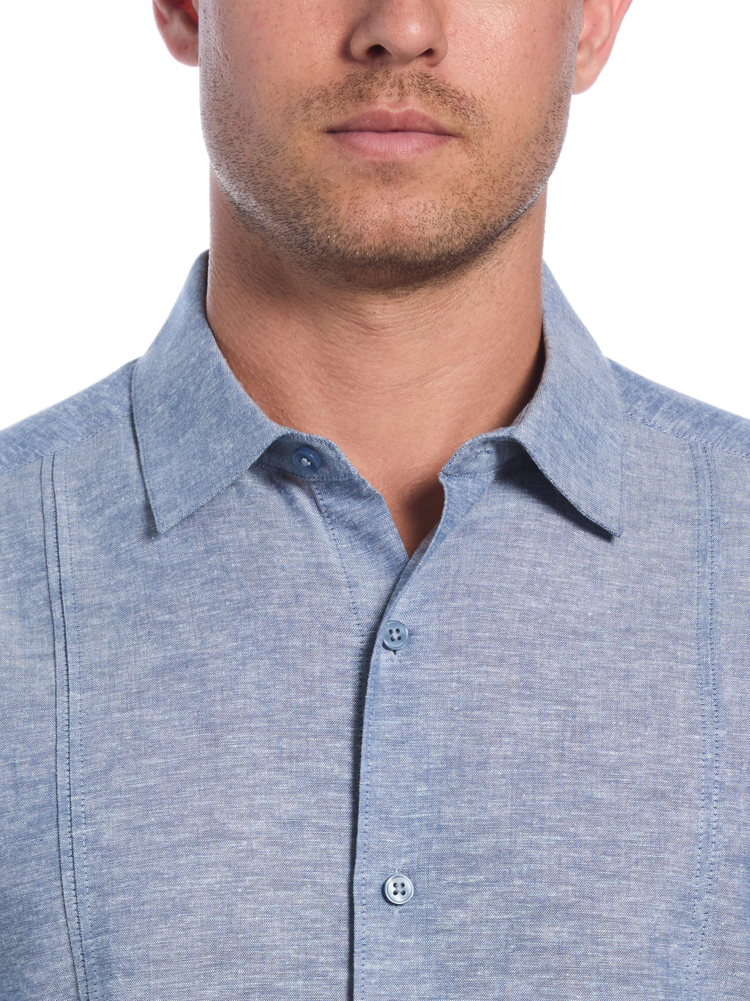 Linen Blend Tuck Panel Shirt (Dark Blue) 