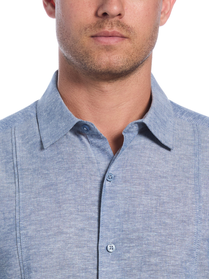 Linen Blend Tuck Panel Shirt (Dark Blue) 