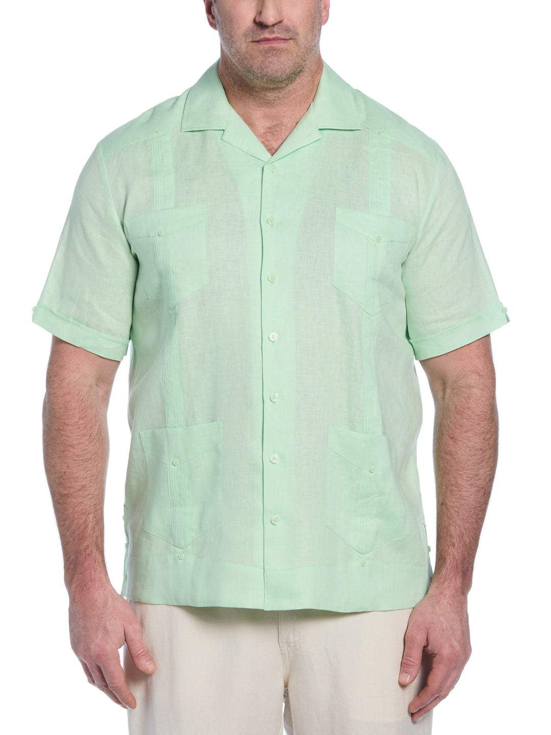Linen Guayabera Shirt (Pastel Green) 