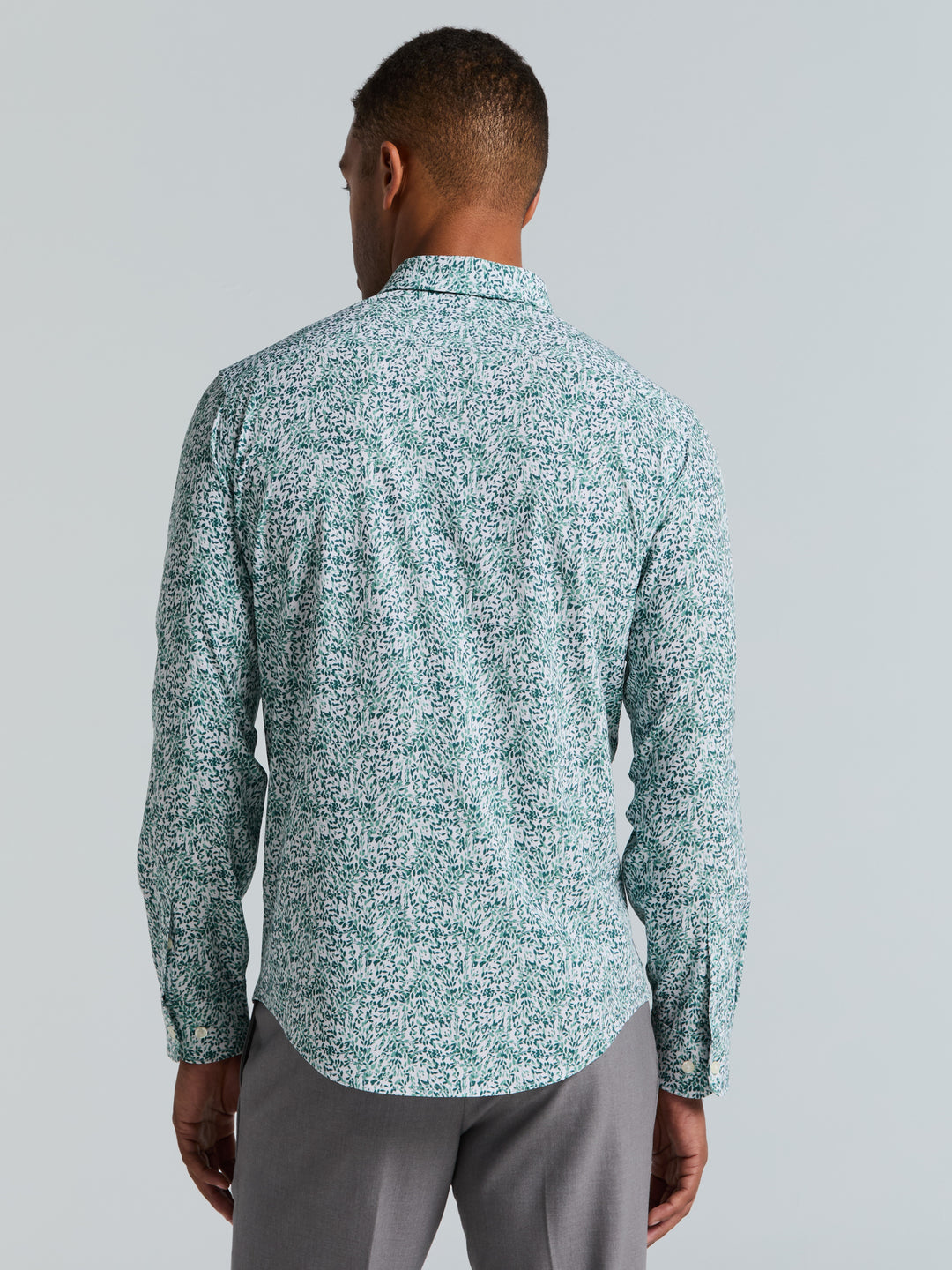 Short Sleeve Botanical Spray Print Button-Down Shirt (Sea Pine) 