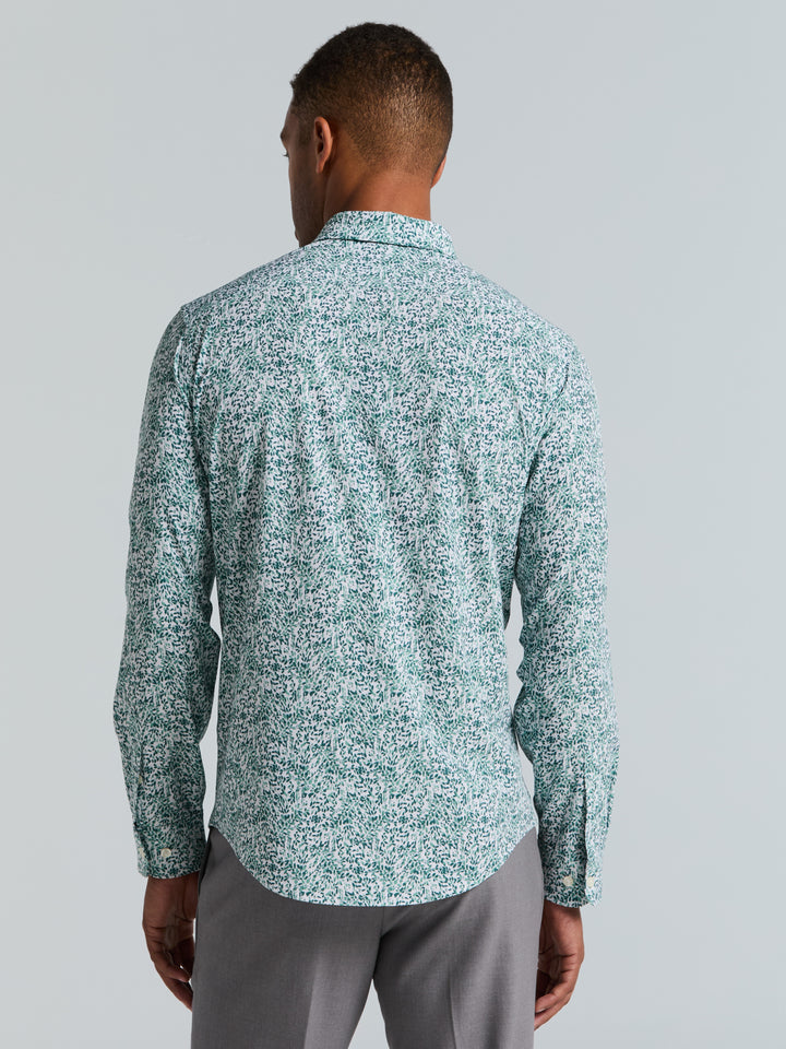 Short Sleeve Botanical Spray Print Button-Down Shirt (Sea Pine) 