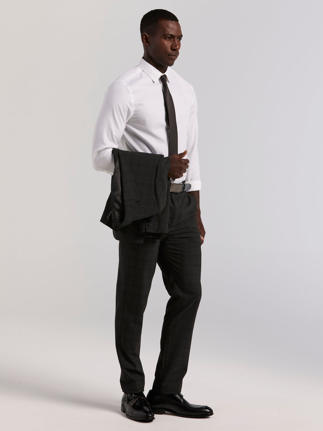Skinny Fit Charcoal Plaid Suit Pant (Charcoal) 