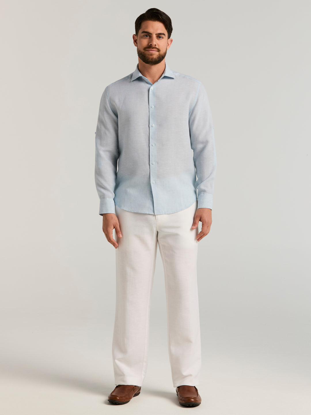 Linen Blend Flat Front Dress Pant (Bright White) 