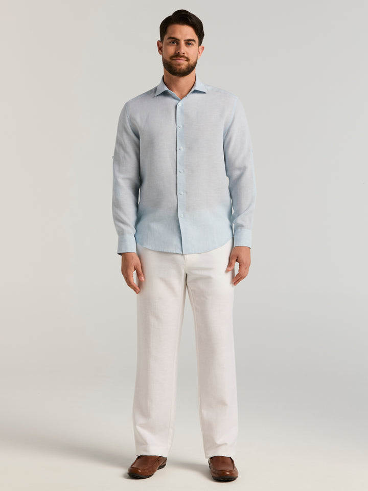 Linen Blend Flat Front Dress Pant (Bright White) 