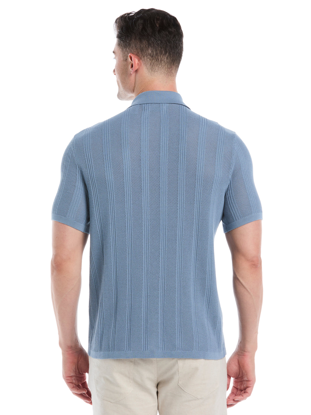 Mesh Stripe Short Sleeve Sweater (Windward Blue) 