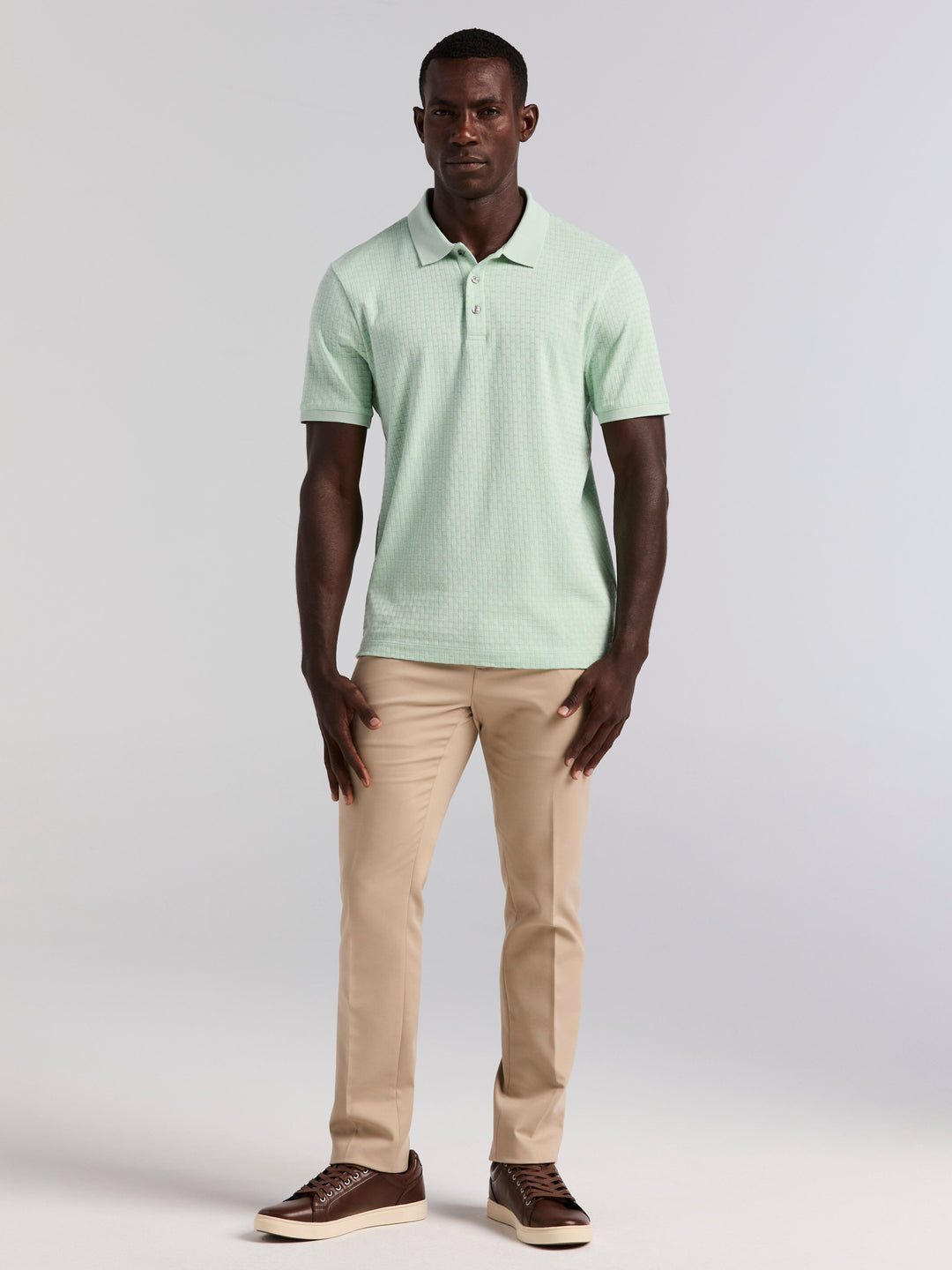 Cotton Jacquard Textured Geometric Polo Shirt (Silt Green) 