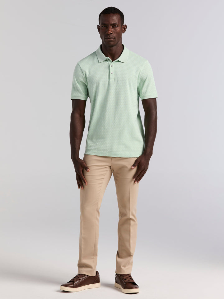 Cotton Jacquard Textured Geometric Polo Shirt (Silt Green) 