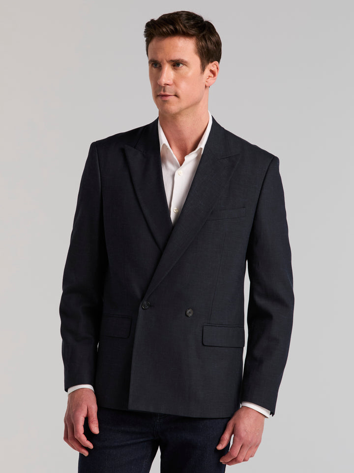 Stretch Double Breasted Suit Jacket (Dark Sapphire) 