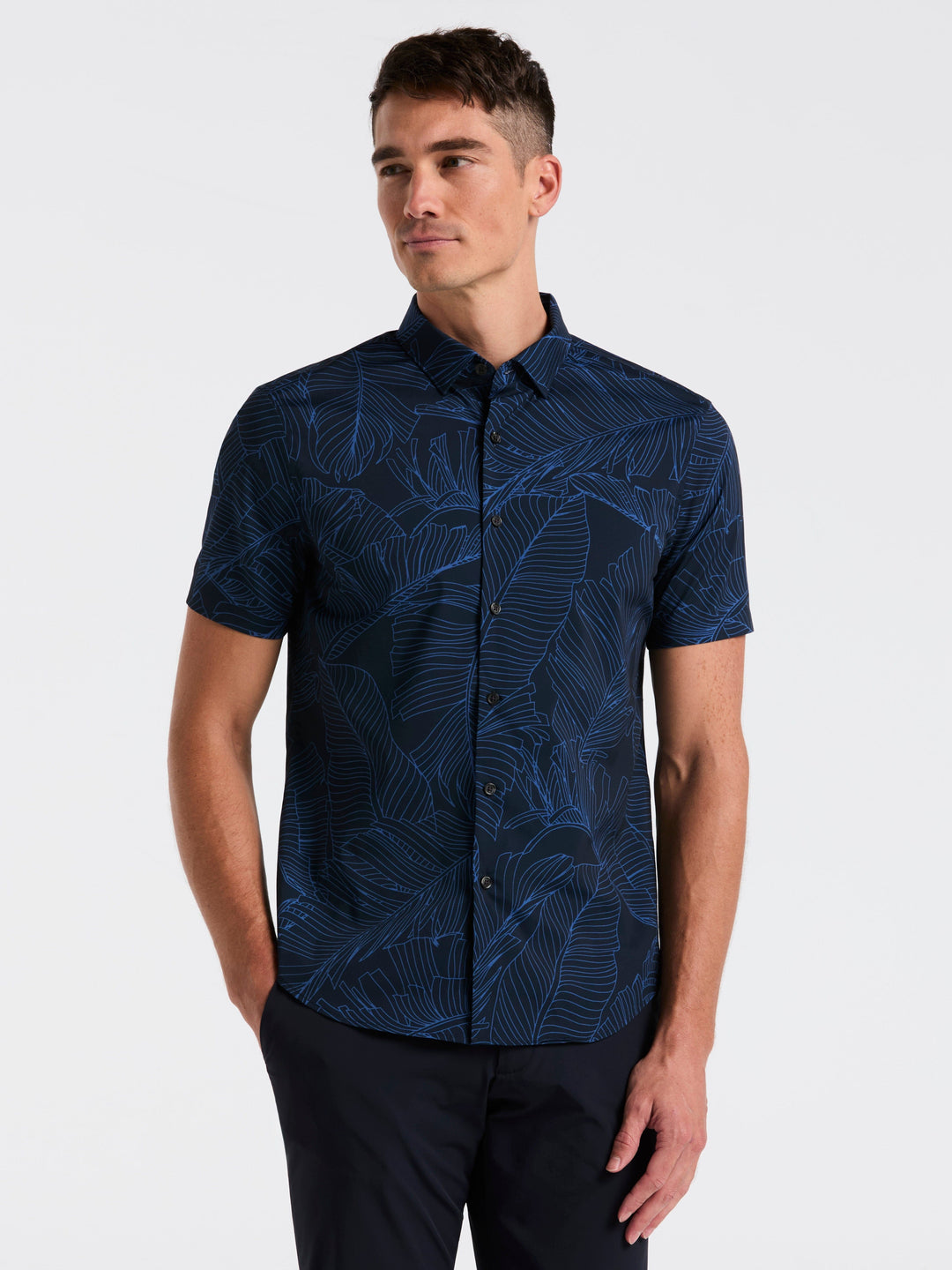 Slim Fit Botanical Print Shirt (Dark Sapphire) 