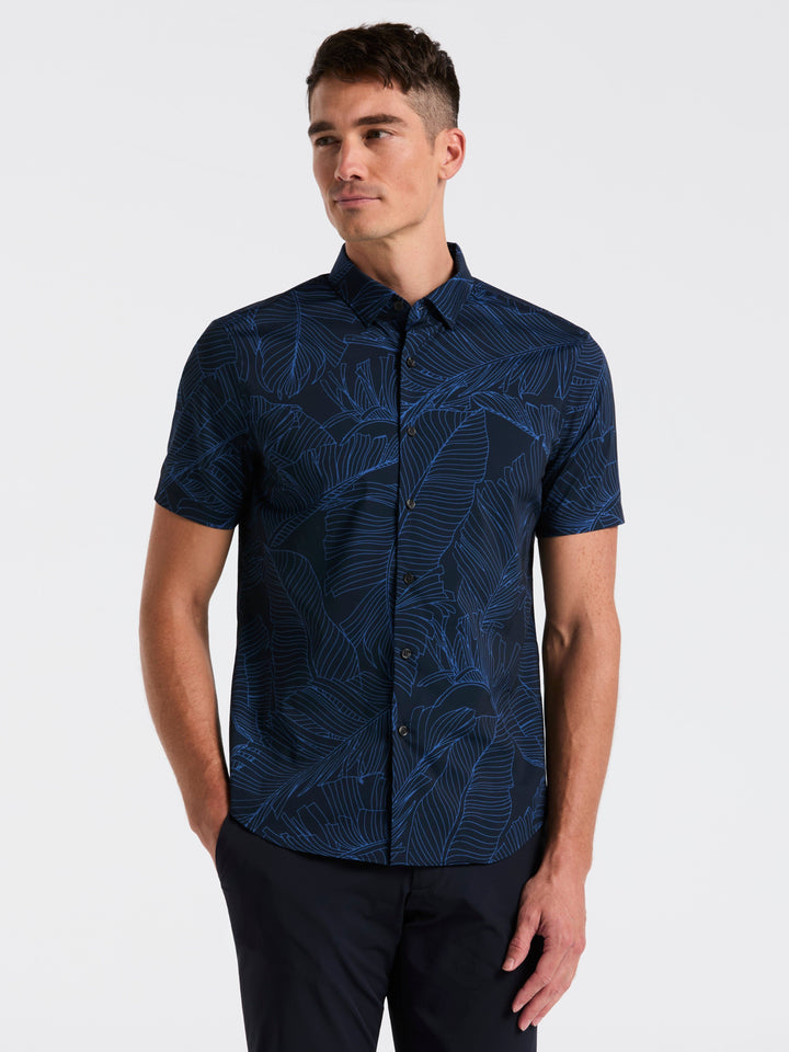 Slim Fit Botanical Print Shirt (Dark Sapphire) 