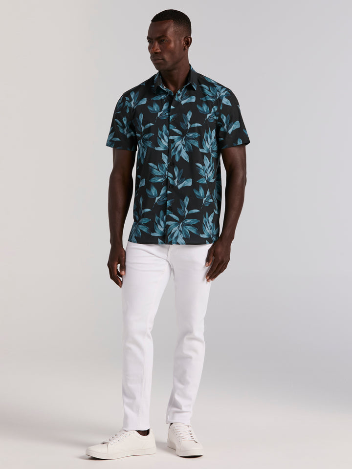 Magnolia Leaf Print Shirt (Black) 