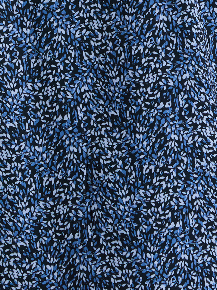 Short Sleeve Botanical Spray Print Button-Down Shirt (Dark Sapphire) 