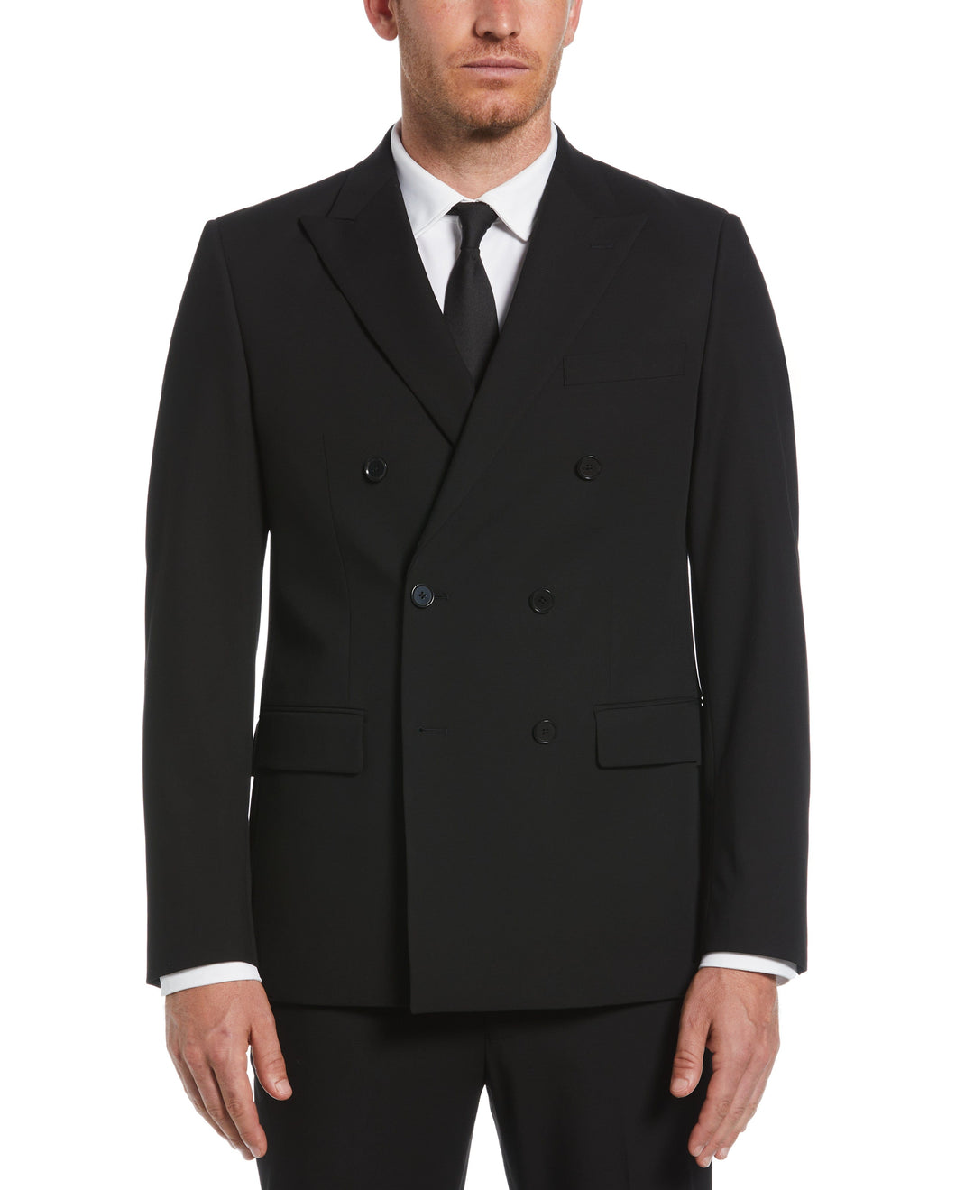 Slim Fit Black Double Breasted Peak Lapel Suit
