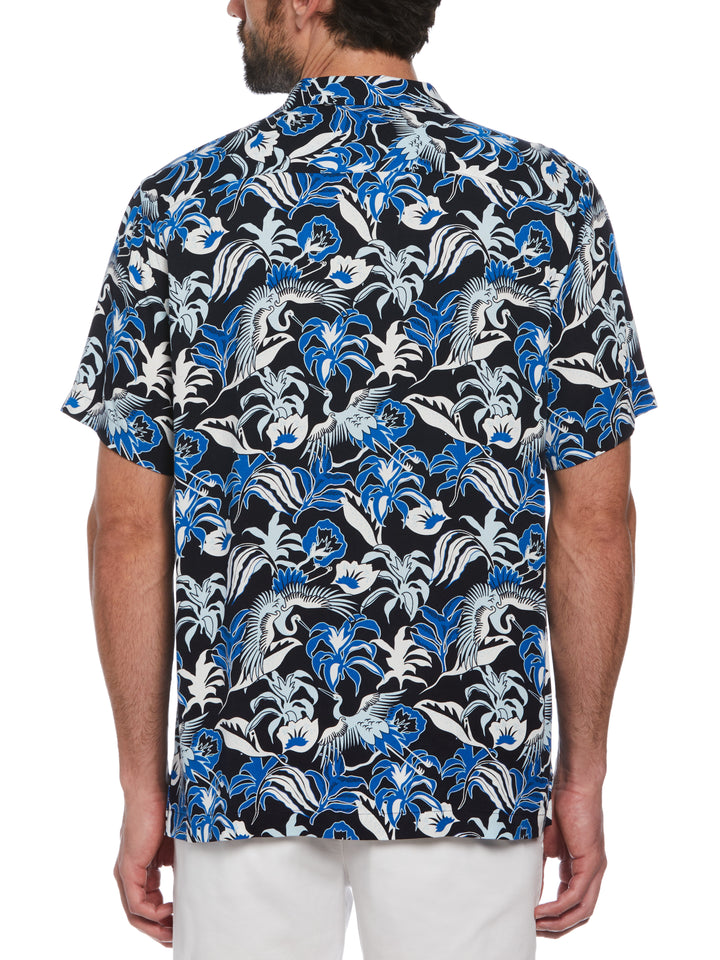 Floral Crane Print Shirt (Dark Sapphire) 