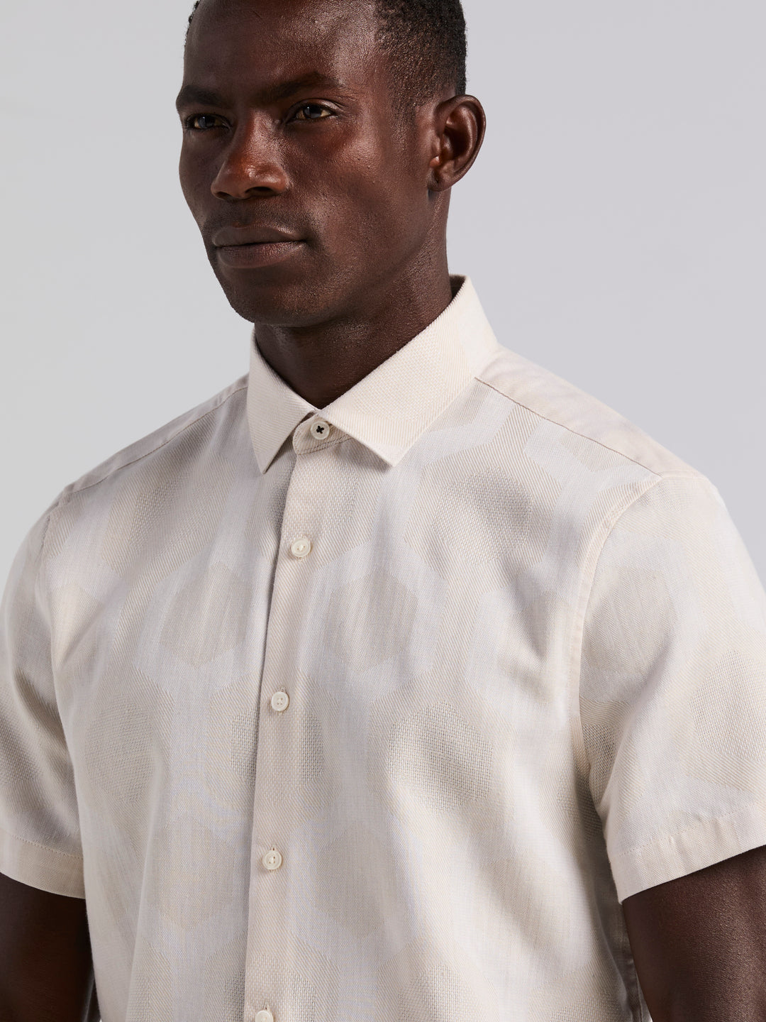 Large Geo Jacquard Cotton Linen Shirt (Silver Birch) 