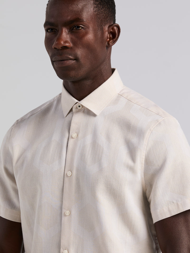 Large Geo Jacquard Cotton Linen Shirt (Silver Birch) 