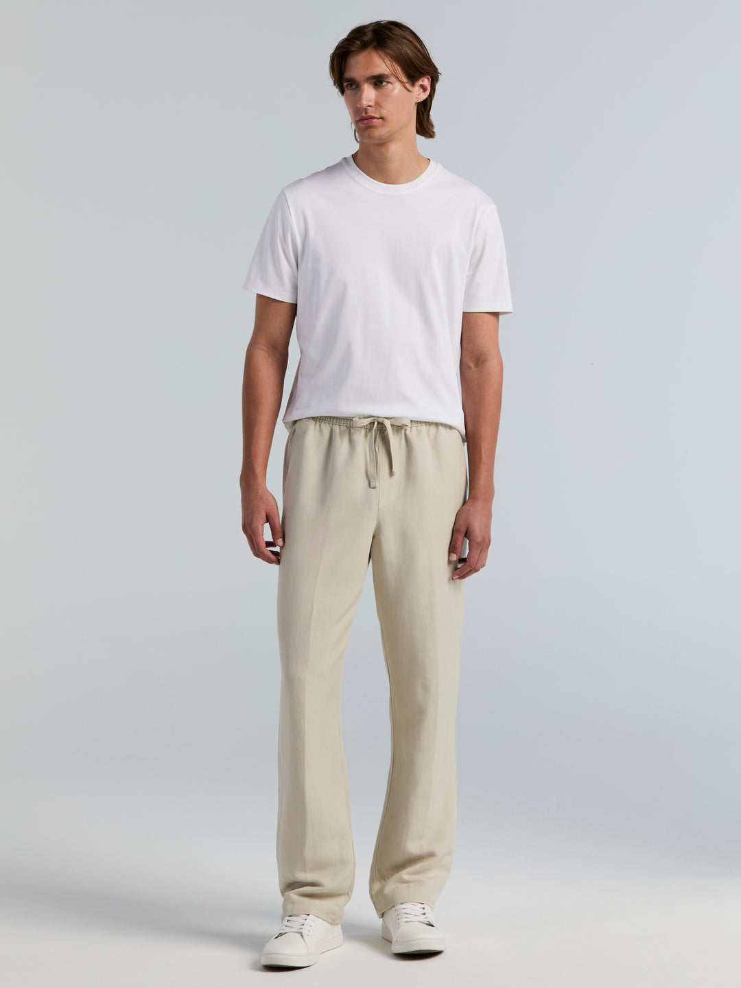 Straight Leg Pull-On Drawstring Pant (Natural Linen) 