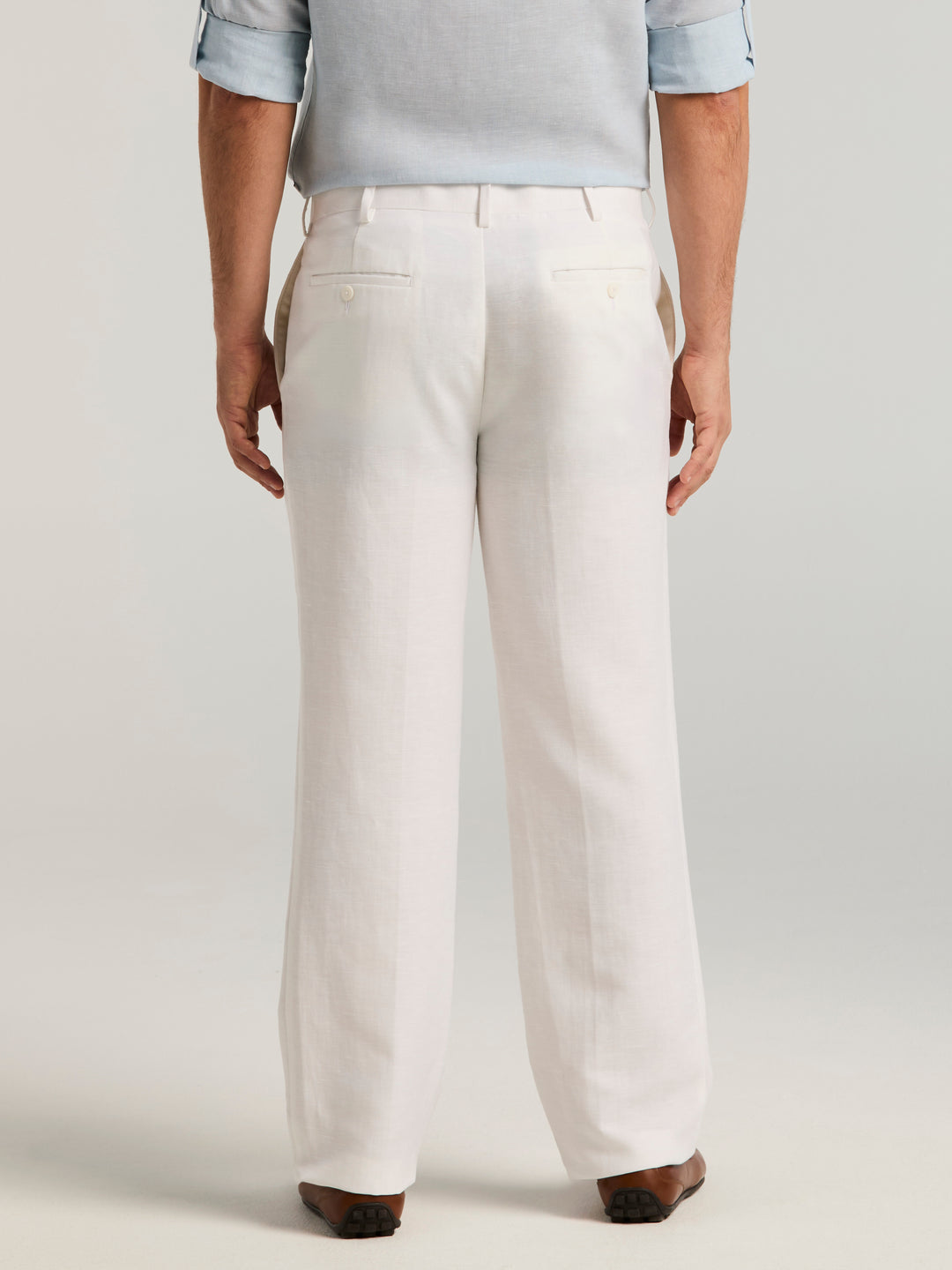 Linen Blend Flat Front Dress Pant (Bright White) 