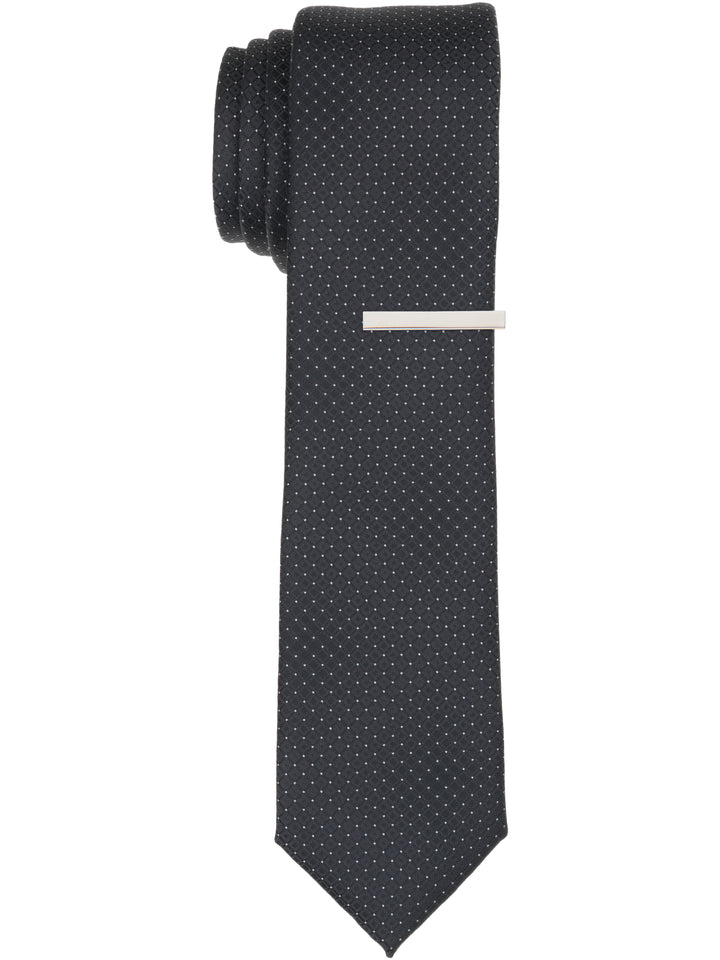 Solid Plain weave Slim Necktie (Black) 
