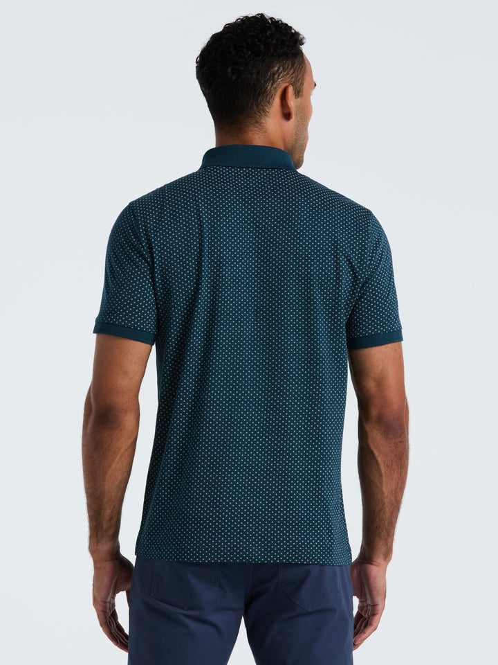 Diamond Ditsy Print Cotton Polo Shirt (Reflecting Pond) 