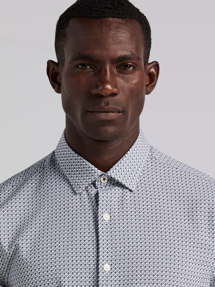 Slim Fit Cube Geometric Print Shirt (Chiseled Stone) 