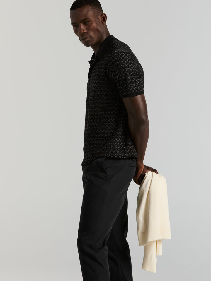 Cotton Jacquard Polo Sweater (Black) 