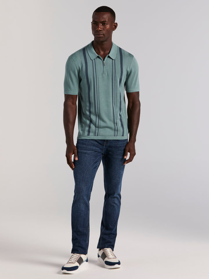 Cotton Modal Stripe Polo Sweater (Arctic) 