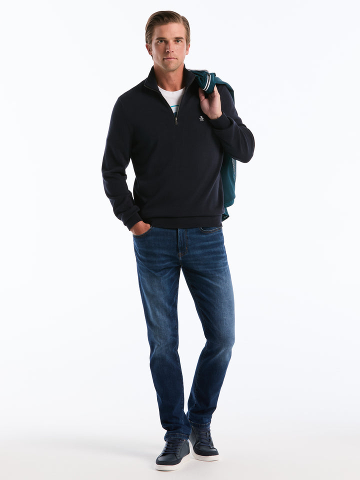 1/4 Zip Cotton Jersey Sweater (Dark Sapphire) 