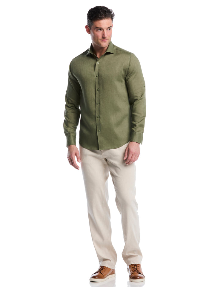 Linen Blend Wrinkle-Resistant Shirt (Olivine) 
