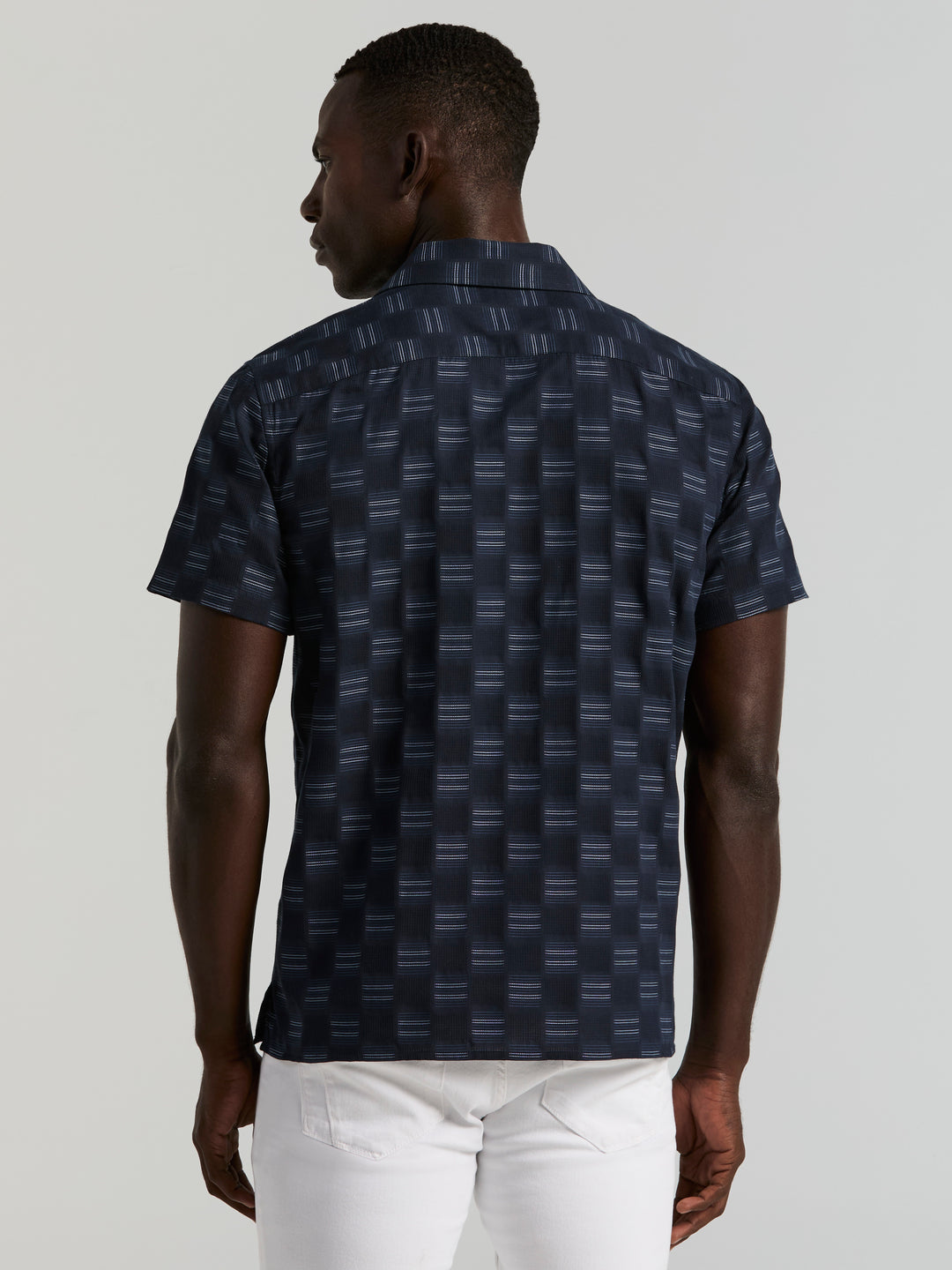 Cotton Clipped Dobby Camp Collar Shirt (Dark Sapphire) 