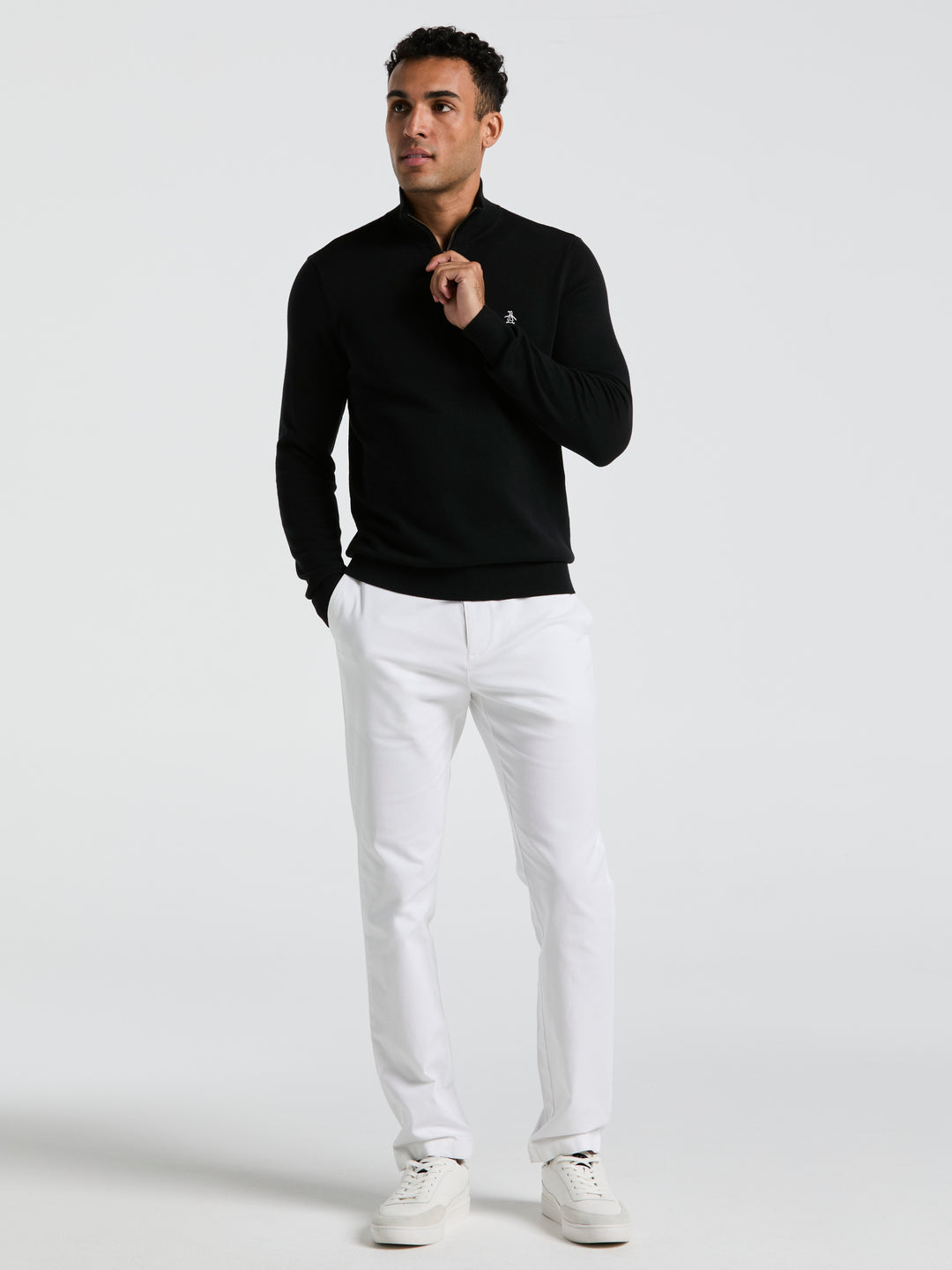 1/4 Zip Cotton Jersey Sweater (True Black) 