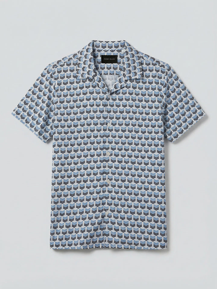 Dobby Print Camp Collar Shirt (Dutch Blue) 