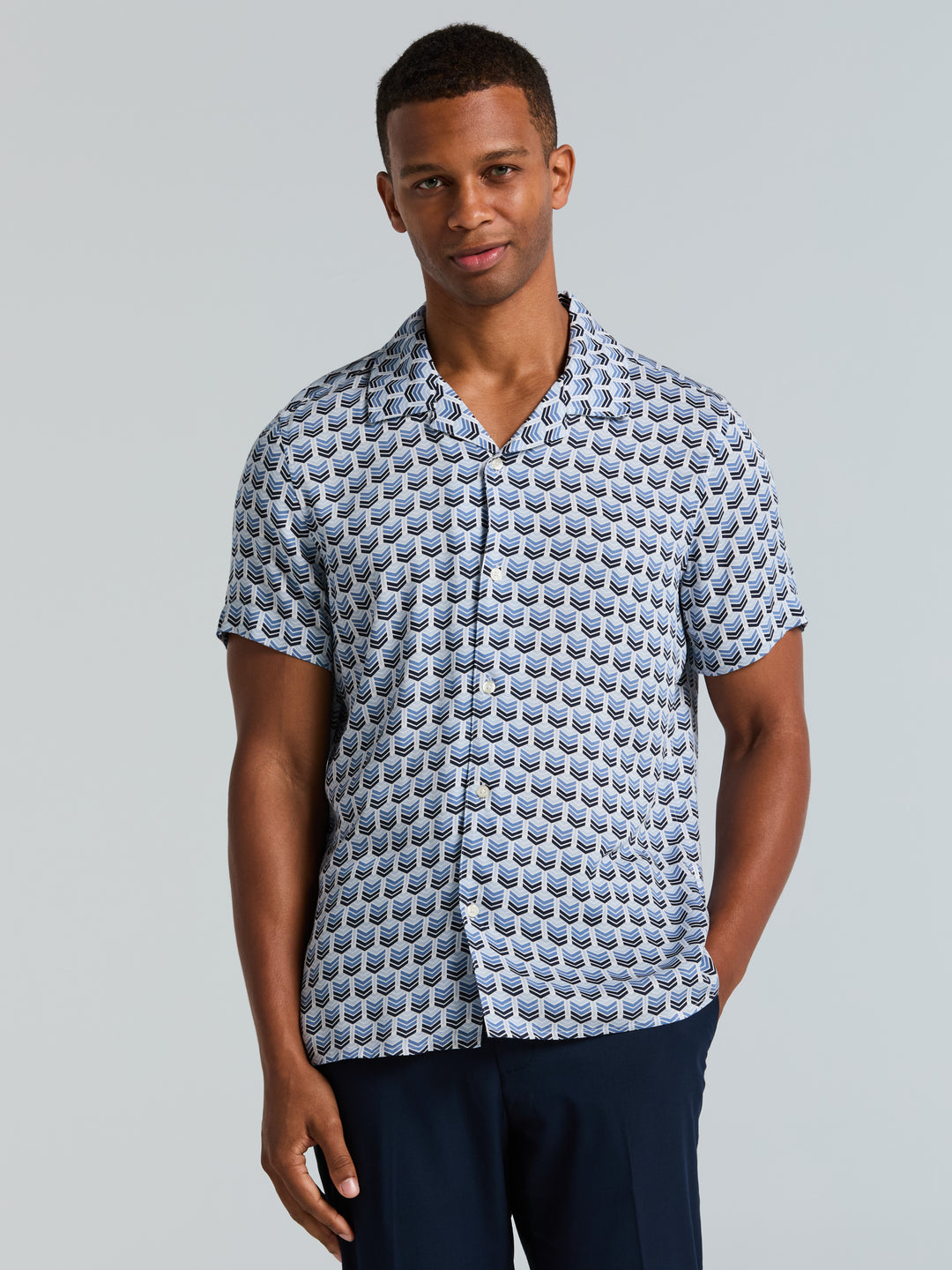 Dobby Print Camp Collar Shirt (Dutch Blue) 