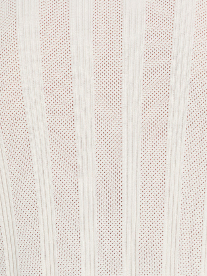 Mesh Stripe Short Sleeve Sweater (Egret) 