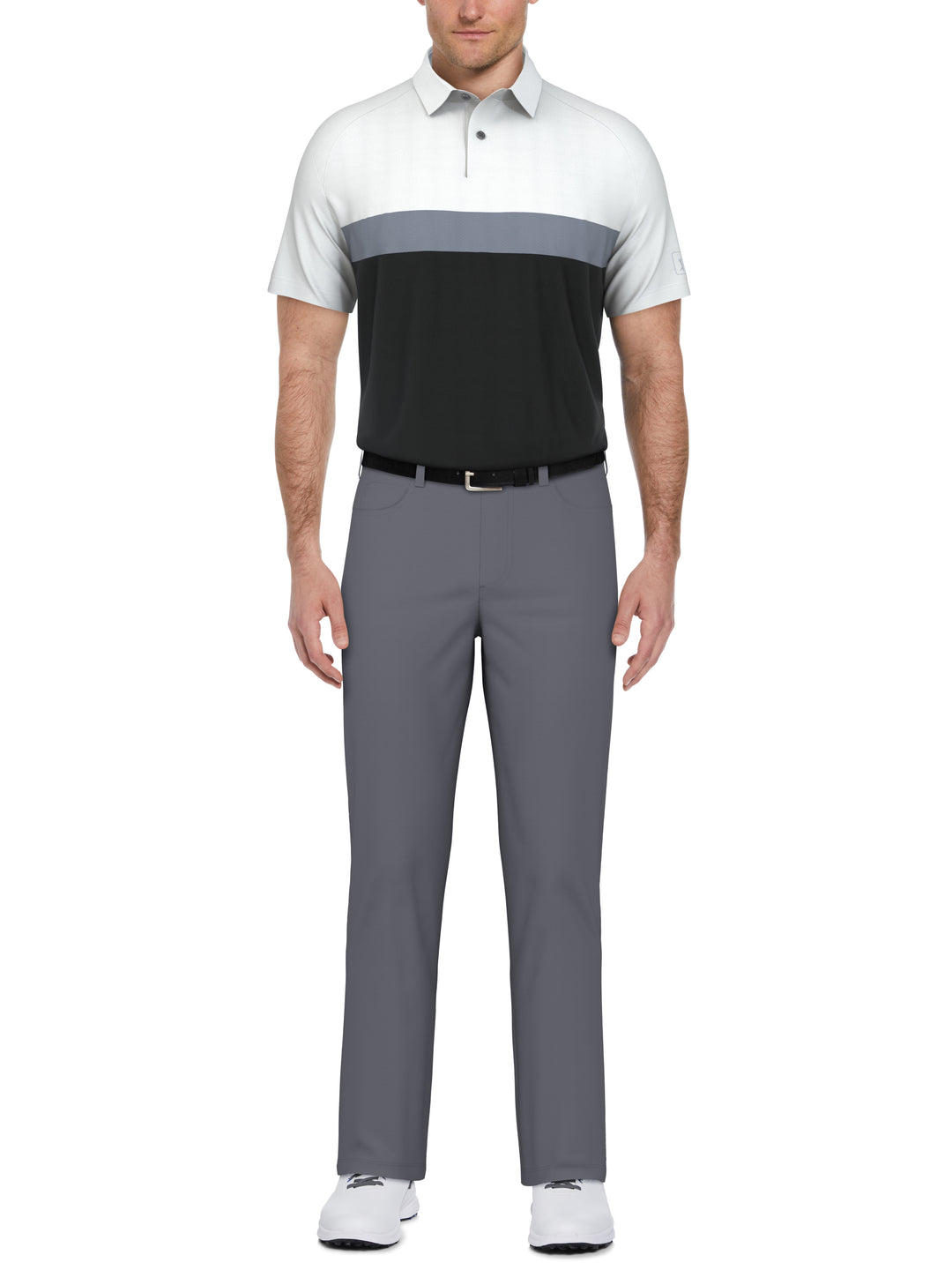 Textured Color Block Golf Polo (Bright White) 