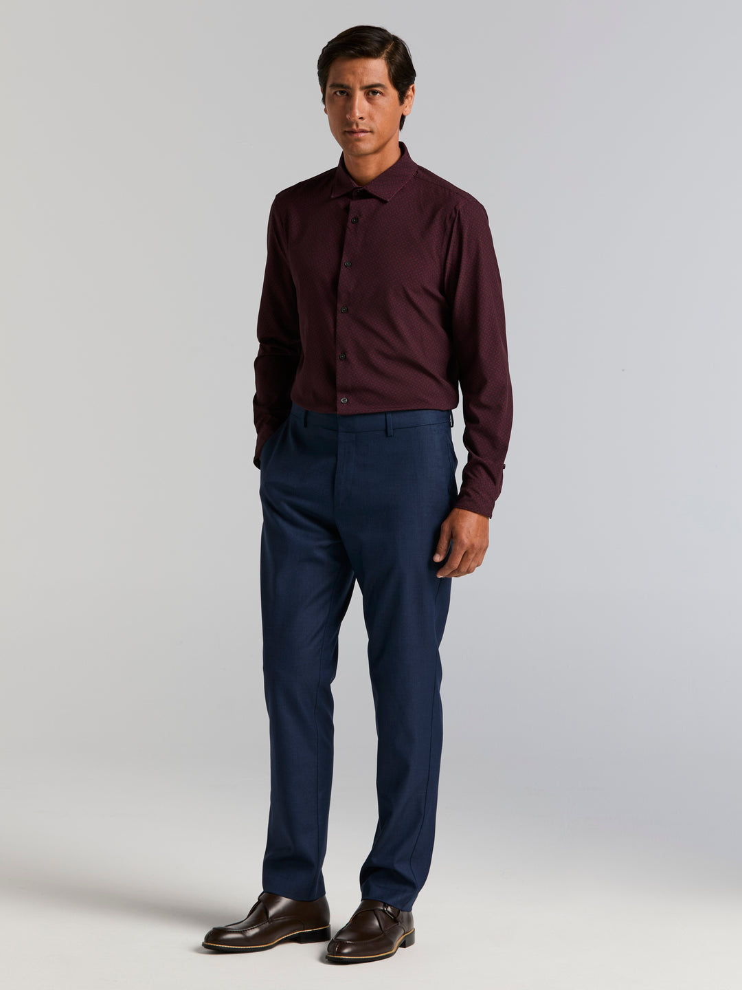 Long Sleeve Diamond Print Slim Fit Shirt (Zinfandel) 