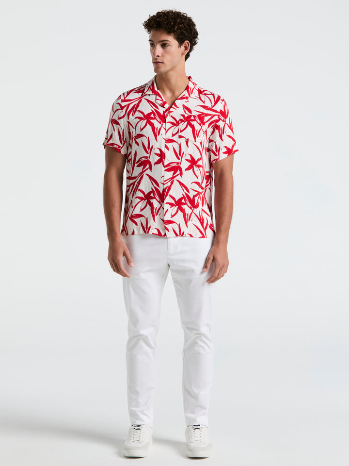 Wave Floral Print Camp Shirt (True Red) 
