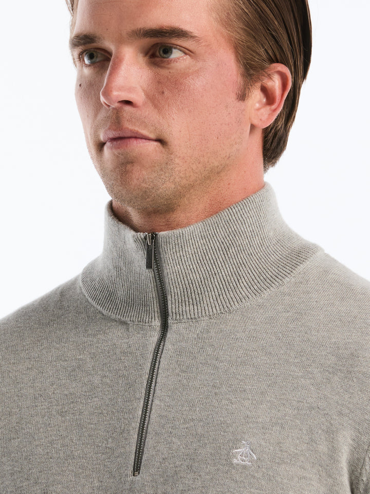 1/4 Zip Cotton Jersey Sweater (Rain Heather) 