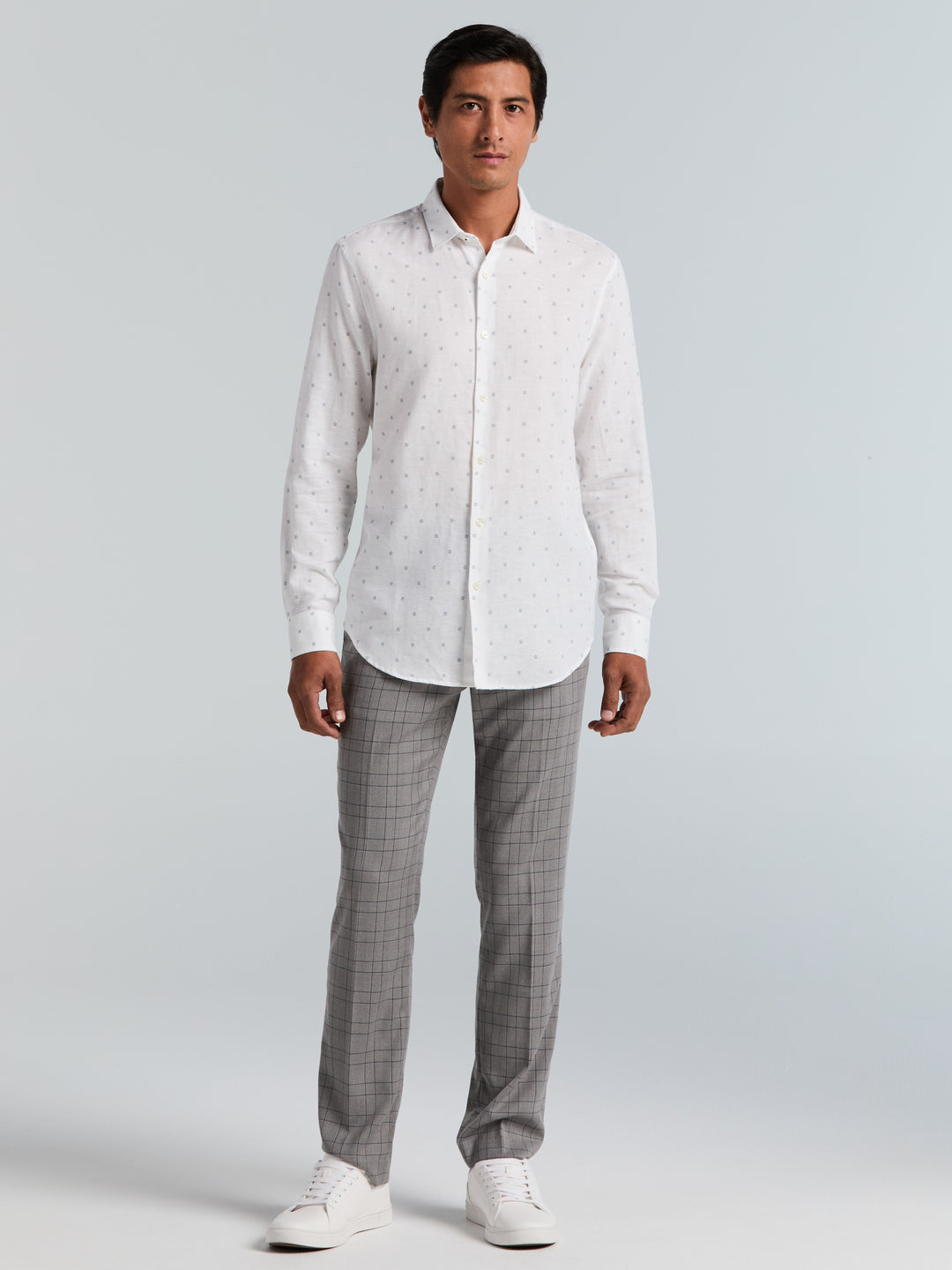 Untuck Geo Dot Print Long Sleeve Shirt (Bright White) 