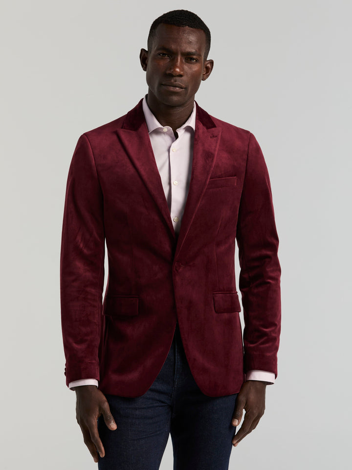 Slim Peak Lapel Velvet Jacket (Zinfandel) 