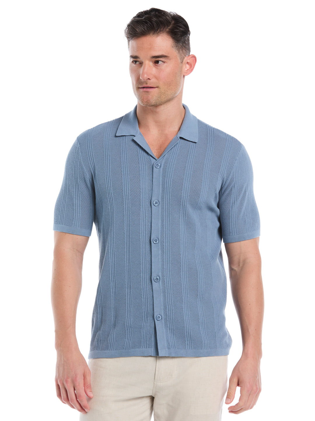 Mesh Stripe Short Sleeve Sweater (Windward Blue) 