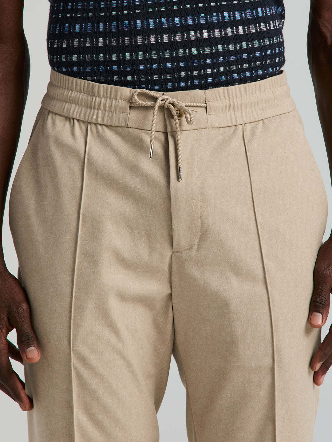 Slim Fit Linen Drawstring Pants (Natural Linen) 