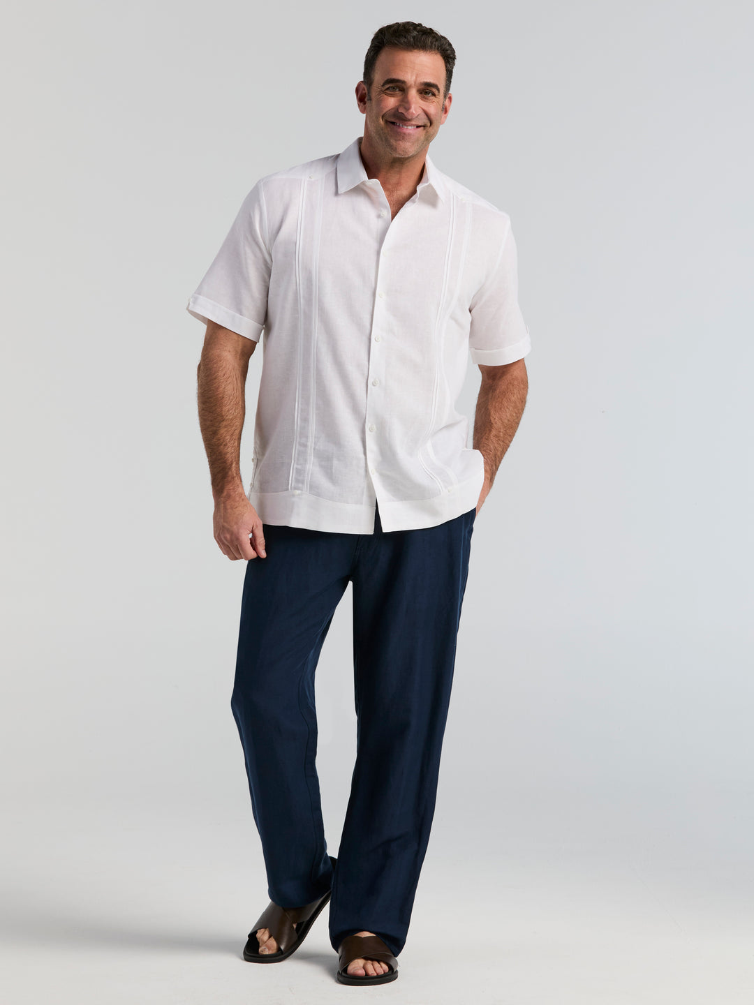 Big & Tall Linen Blend Guayabera Shirt (Brilliant White) 