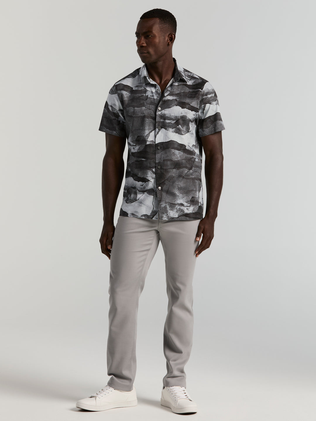 Cotton Abstract Wave Print Shirt (Black) 